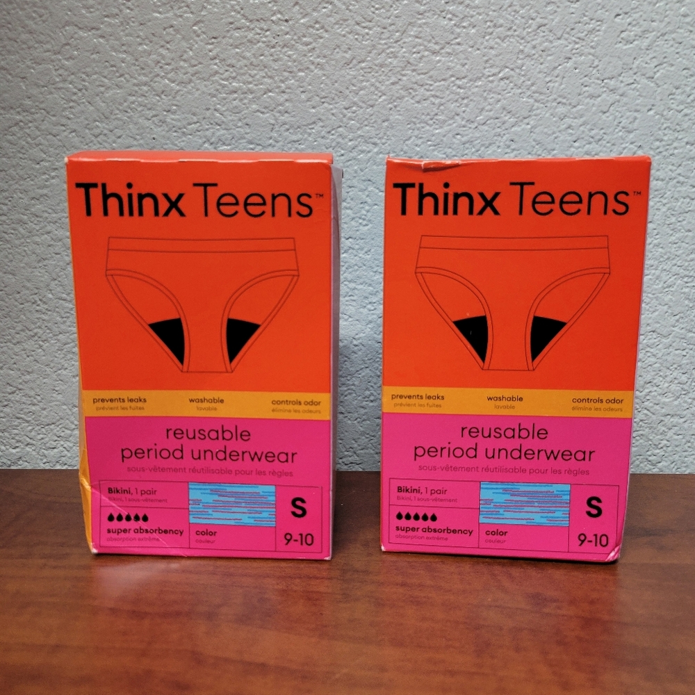 Thinx Teens Reusable Period Underwear Bikini Pink/blue Small NIB 2 Boxes